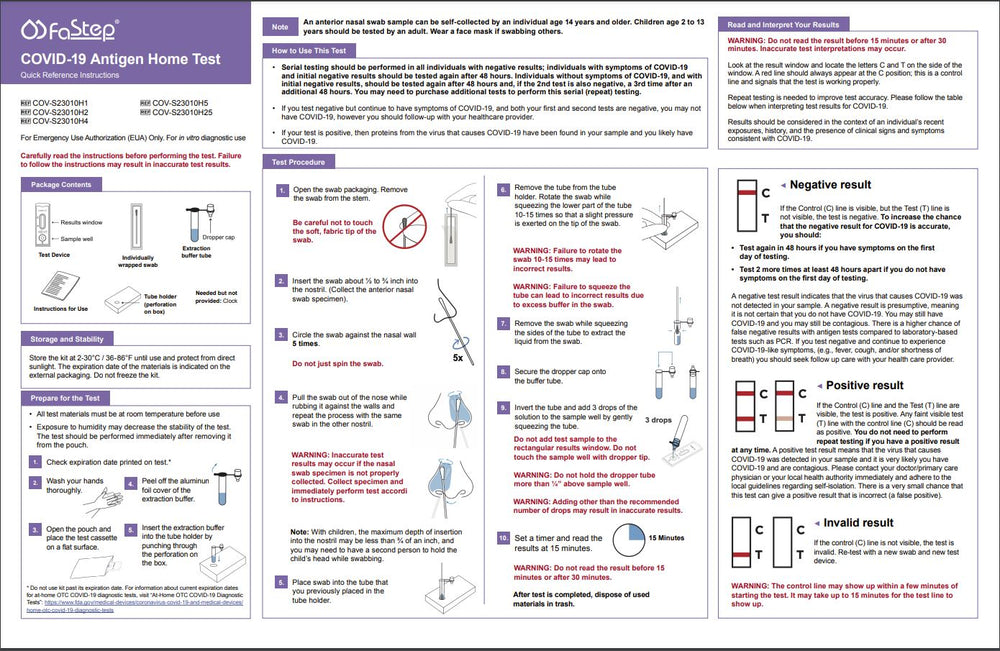 Fastep At Home COVID-19 Antigen Test - 2 Tests per Kit (FDA - EUA #220191)